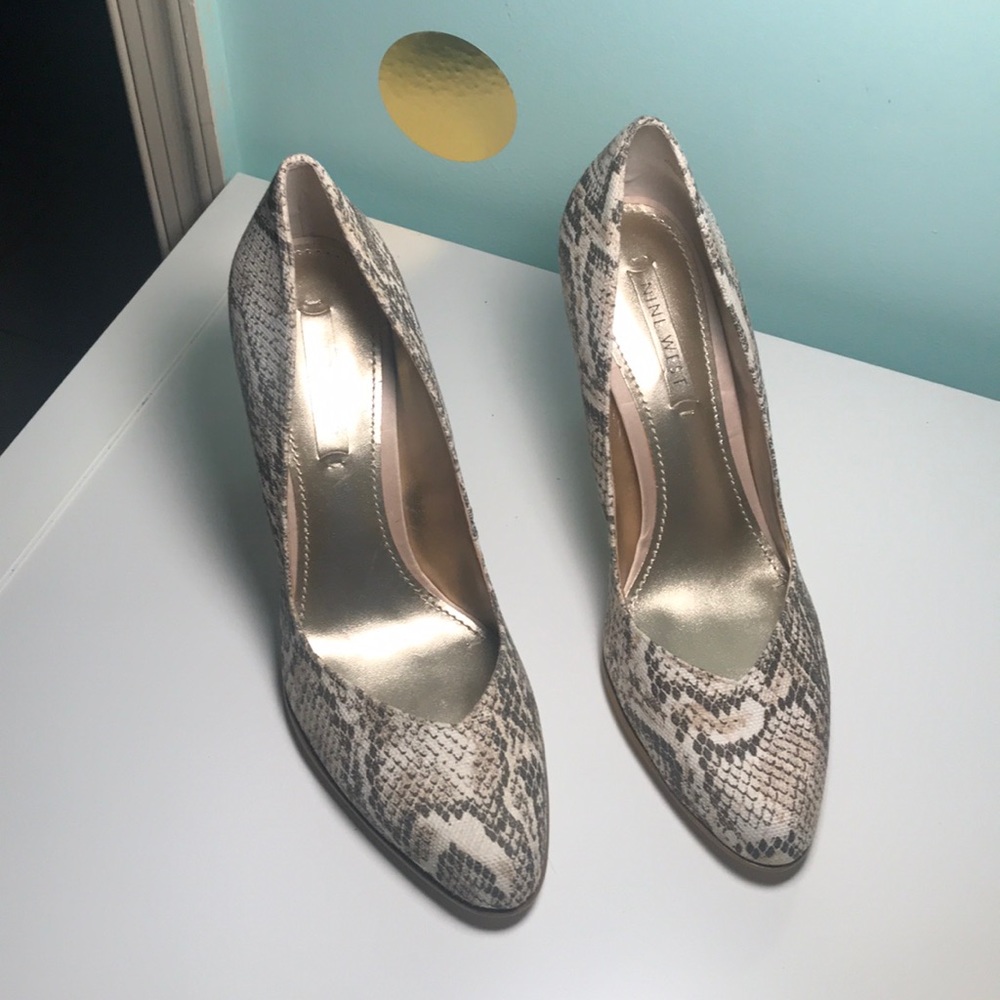 Nine West snake print fabric heels
